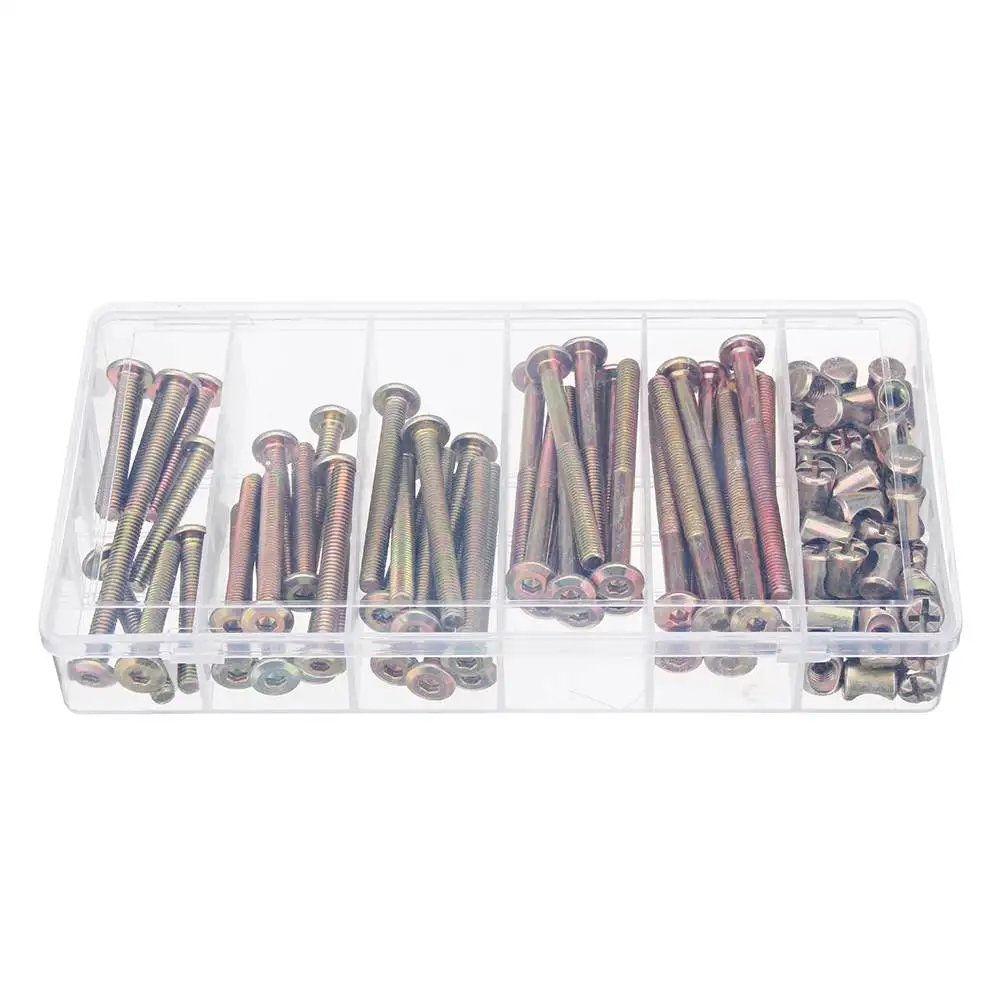 

100Pcs M6 Zinc Plated Hex Socket Head Cap Furniture Screw Bolt Barrel Nut Assorted Kit For Bed Cot Furniture New