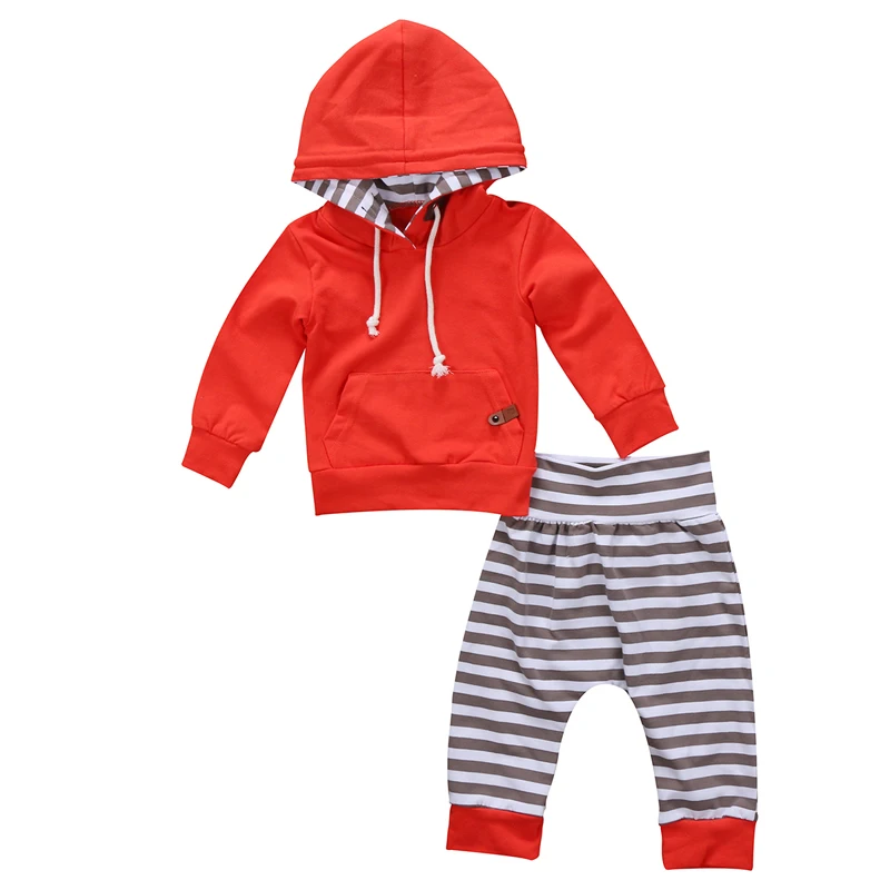  New Casual 2PCS Newborn Baby Kids Boy Girl Clothing Long Sleeve Hooded Tops T-shirt+Pants Outfit Se