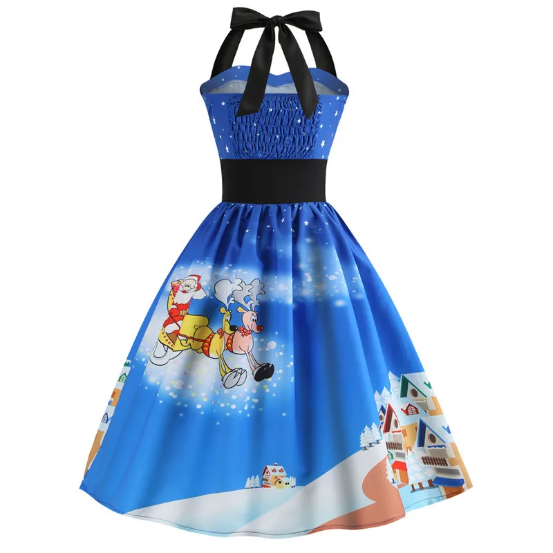 Новое модное женское рождественское Платье До Колена с принтом снежинки без рукавов с открытой спиной повседневное осенне-зимнее