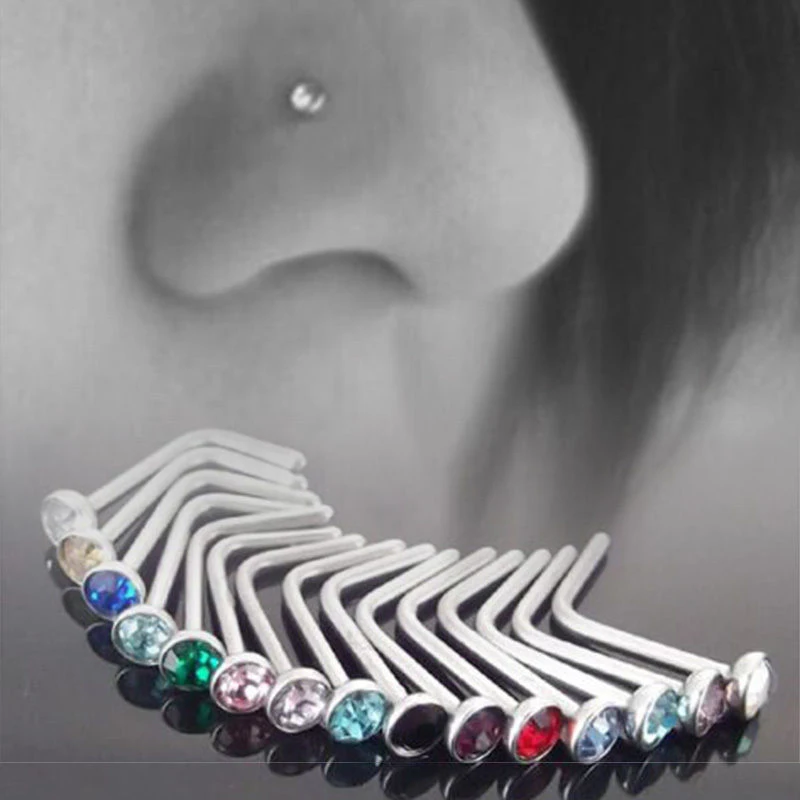 

New 10pcs/bag 1.8mm Stainless Steel Nose Studs Body Piercing Crystal Stud Screw Nose Ring Drop Shipping