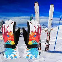 Зимние мужские и женские лыжные перчатки, водонепроницаемые ветрозащитные флисовые термоперчатки с рисунком