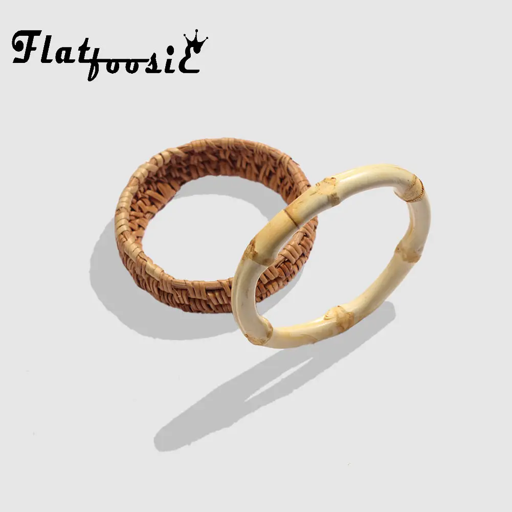 

Flatfoosie Bohemian style Handmade Straw Weave Rattan Bracelet Bangle Big Round Wide Vine Braid Bracelets For Women Gift Jewelry