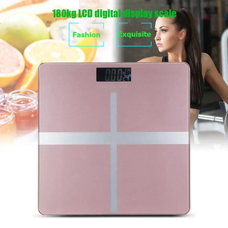 NEW 180kg High Precision Digital LCD Temperature Display Body Weight Scale Tempered Glass