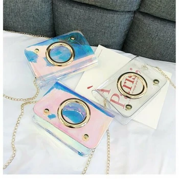 

Women Transparent PVC Clear Chain Jelly Bag Tote Handbag Messenger Shoulder Bag