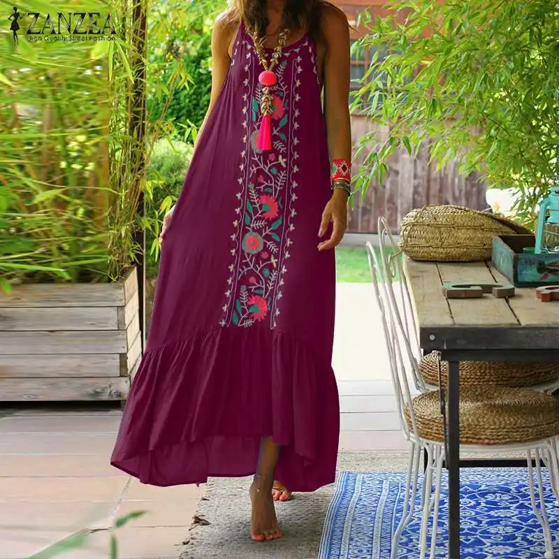 

Summer Maxi Long Dress ZANZEA Women Floral Printed Ruffles Sundress Robe Casual Loose Dresses Vintage Beach Party Vestido