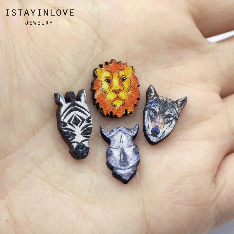 

Handmade Jewelry Making Beads Laser Cut Wooden Tiger Wolf Rhinoceros Zebra Charm For DIY Necklace Earring Brooch Ring PSW 4