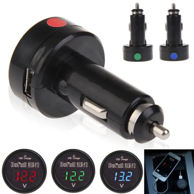 2 In 1 Mobile Phone USB Car Charger Voltmeter Monitor Digital Display