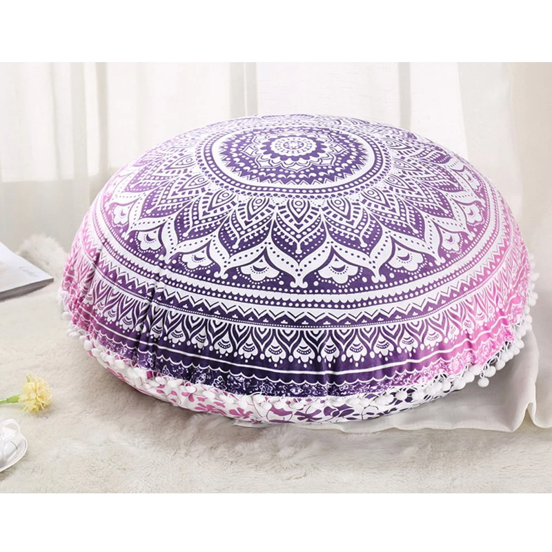 cheap 2018 Colorful Mandala Floor Pillows Ottoman Round Bohemian Meditation Cushion Pillow Pouf55