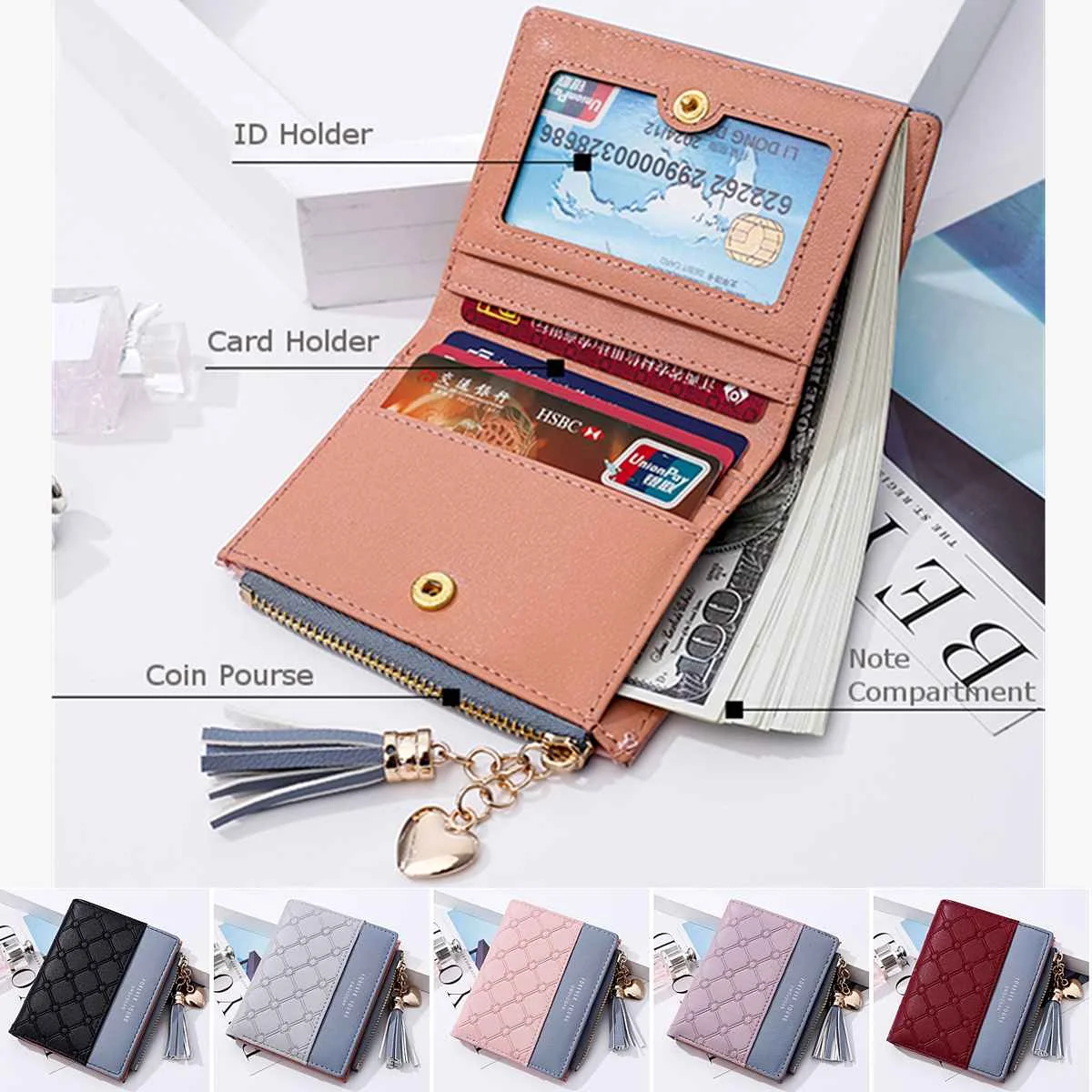 2019 المرأة لطيف محفظة أنيقة جلد البريدي محفظة صغيرة عملة حامل بطاقة جلد ناعم الهاتف بطاقة الإناث مخلب المؤنث Bolsas