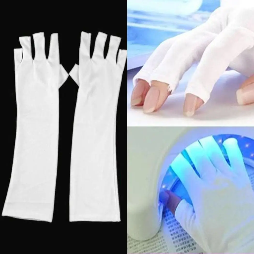 

White PES Art Nail New 99 Pair Fashion Women 7 Exposed Fabric Anti-ultraviolet 50 of Gloves Nails