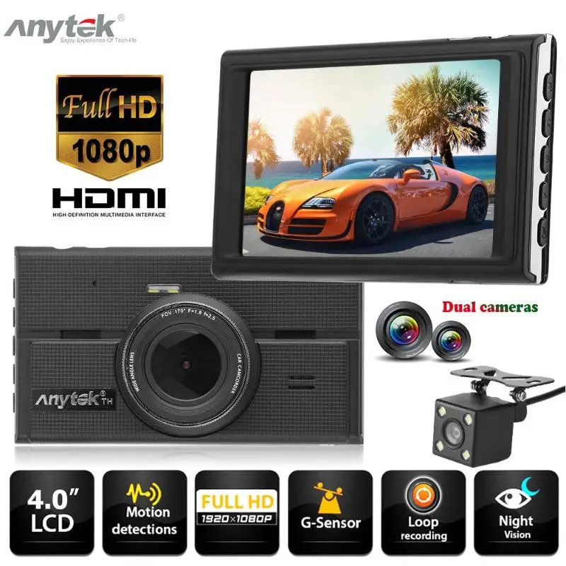 

Anytek G68 4" Screen 1080P Full HD Dual Lens Car DVR Camera 170 Degree Wide Angle Video Recorder G-sensor Night Vision Dash Cam