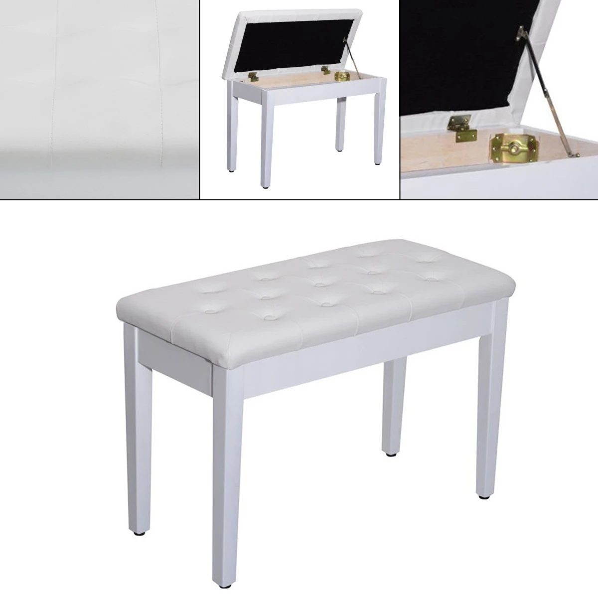 White Ebony Wood Leather Piano Chair Padded Piano Seat Bar Chairs Storage Double Duet Leather Wood Piano Stool Chair White Ebony Wood Leather Piano Chair Padded Piano Seat Bar Chairs Storage Double Duet Leather Wood Piano Stool Chair