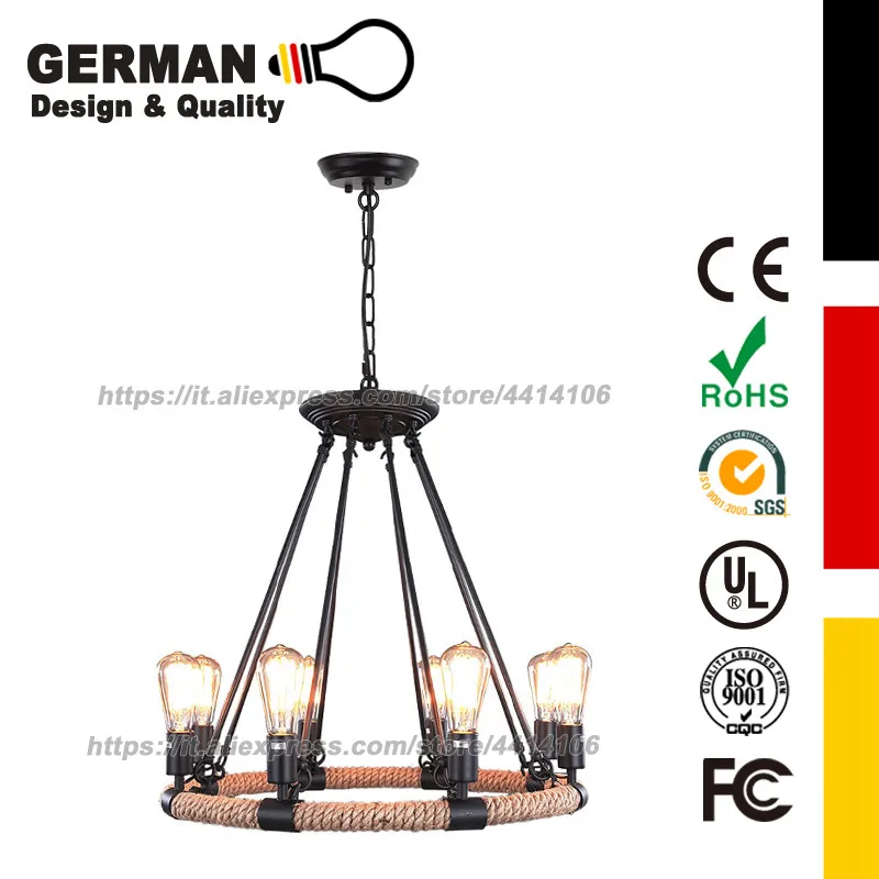 

GERMAN Design and Quality Rustic Rope 4/6/8 Pendant Lighting Rustic Nautical Hanging Fixture Wrap Western Wicker home lamps