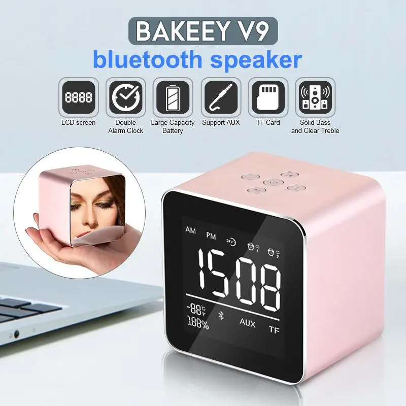 New Portable Mini Alarm Clock With bluetooth Speaker Mirror TF Card AUX Mic Clock LED Display Home Decor Alarm Clocks Speakers