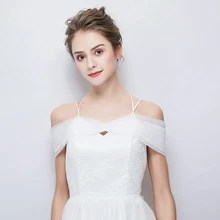 Белое платье с фатином с отложным воротником Off пуговицы на плечах палантин свадебное, королевское, для невесты Обёрточная бумага летние пляжные Для женщин жакет-болеро для ручной работы