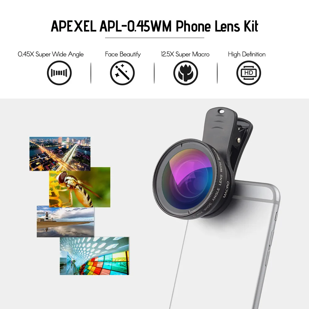 Набор объективов APEXEL для телефона с супершироким углом обзора 0 45x 12 5x супер