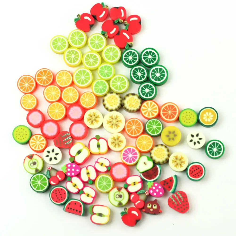 

100Pcs Mixed Color Fimo Polymer Clay Fruits Charm Spacer Beads Slices DIY Jewelry Findings Accessories Crafts 10.5x9mm 10x10mm