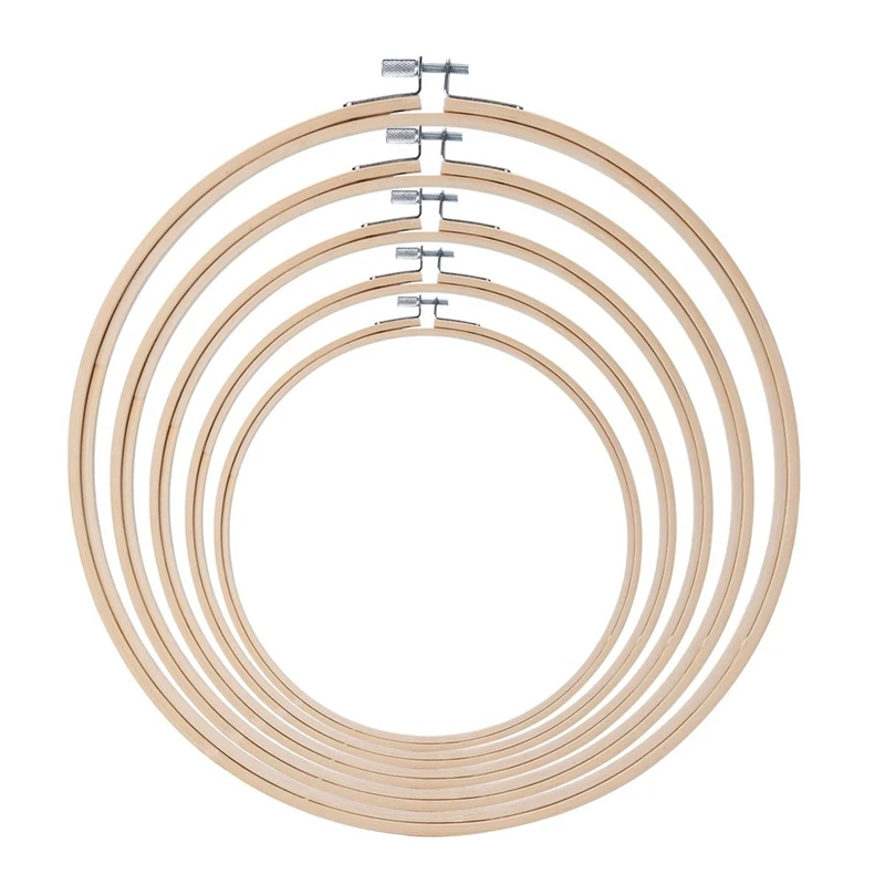 

5 Pieces Embroidery Hoop Set Bamboo Circle Cross Stitch Hoop Ring