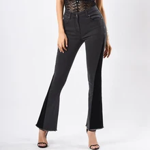 Высокая талия колокол джинсы с кроем для женщин женские расклешенные брюки широкие женские штаны свободного кроя джинсовые офисные женские ковбойские Большие размеры