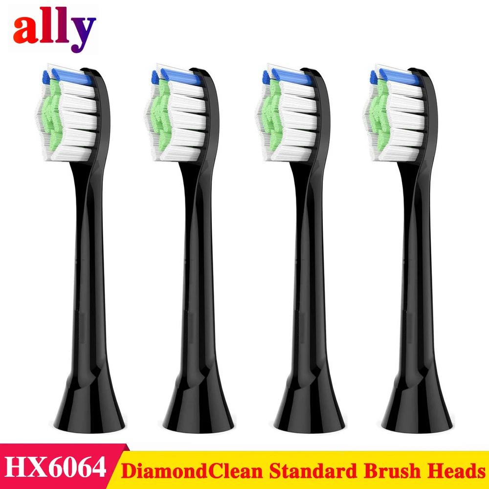 Ally для Philips Sonicare DiamondClean сменные насадки для зубных щеток, HX6064/95 черная электрическая зубная щетка, 4 шт