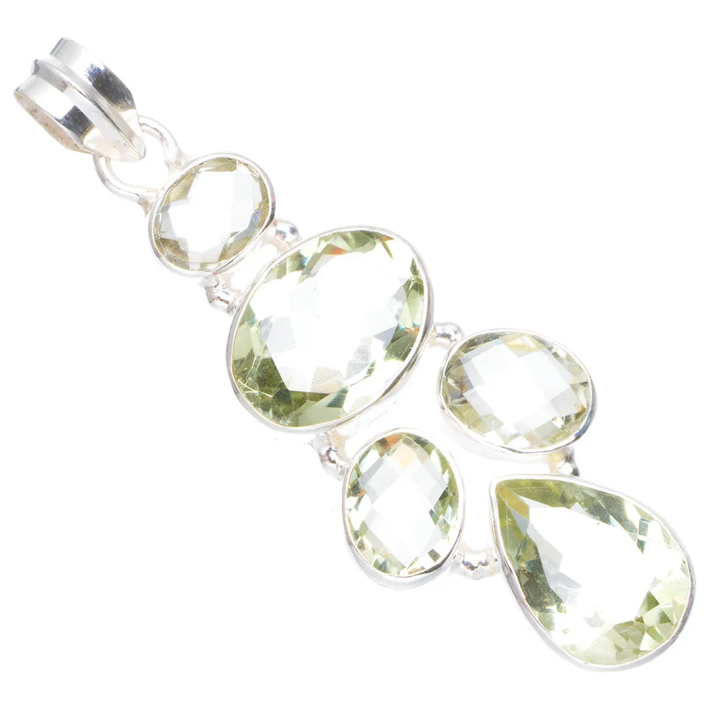 

Natural Green Amethyst Handmade Unique 925 Sterling Silver Pendant 2.25" A0520