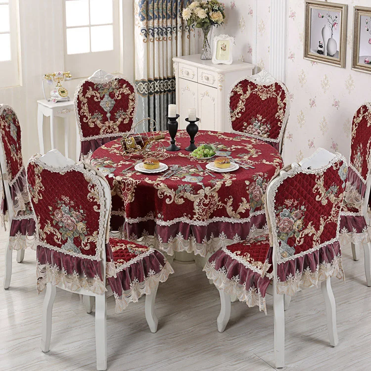  Proud Rose Chenille Table Cloth European Dining Table Cover Chair Cushion Cover Round Tablecloths