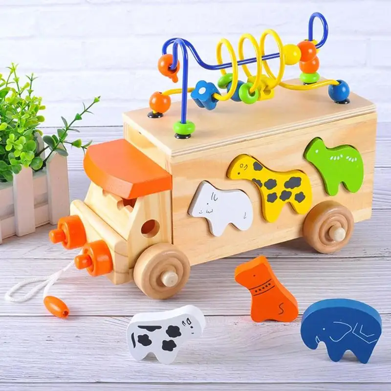 

Wooden Trailer Animal Block Stringing Beaded Around Beads Learning Game Multicolour Kids Wooden Learning Toys Children Hobbies