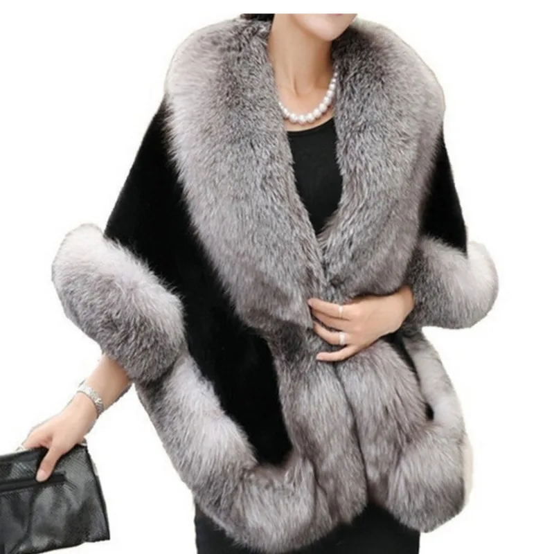 

Sexy Womens Ladies Faux Fur Cashmere Wedding Winter Long Fur Coat Shawl Cape Party Wrap Lady Shrug Wedding Bridal Shawl