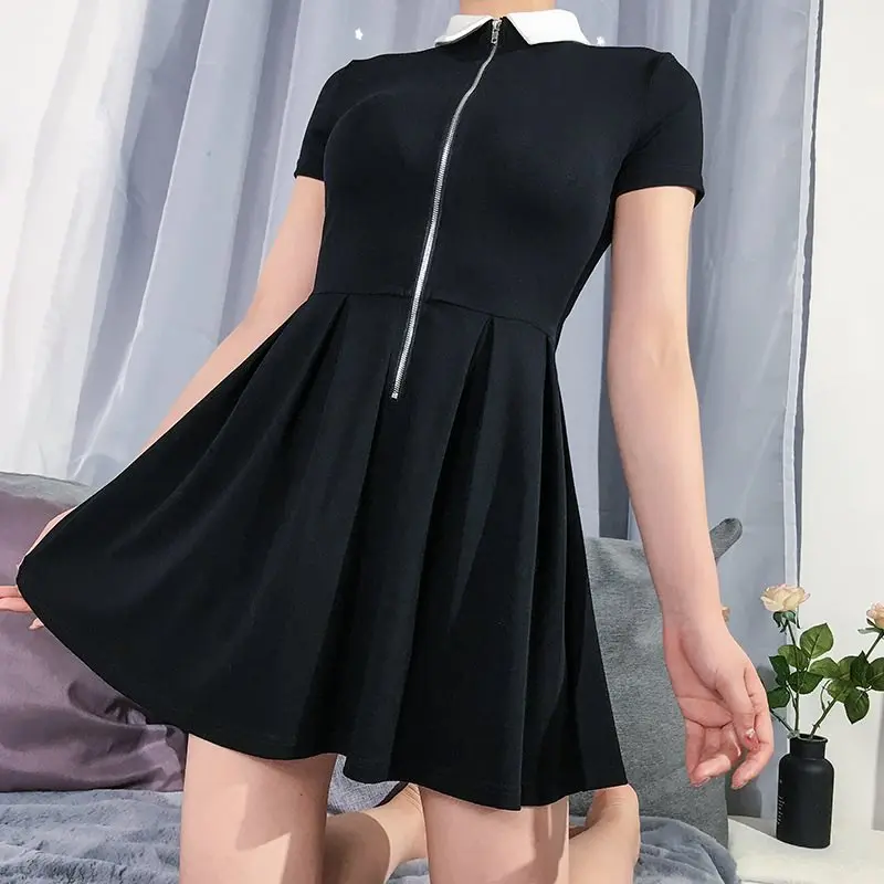 Women Summer Dress A Line Mini Sexy Backless Gothic Hollow 2019 Black Street Zipper Casual Elegant Girl Clubwear Short Dresses