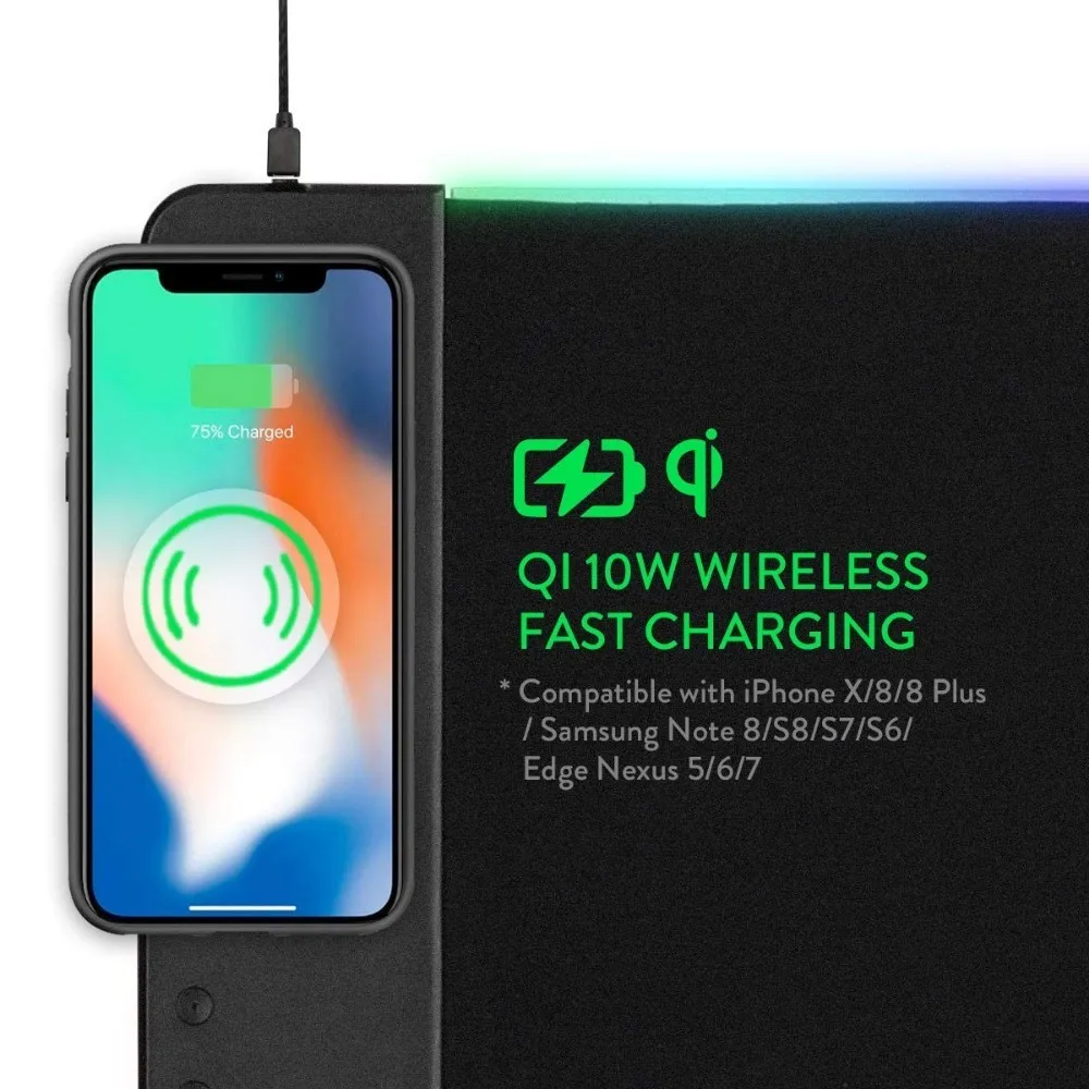 Redragon P025 Qi 10 Вт Беспроводное зарядное устройство Led RGB мышь с подсветкой Pad Xl