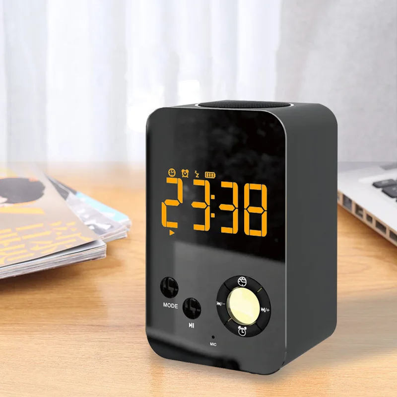 

LEORY DY38 Bluetooth Mirror Alarm Clock Wireless Bluetooth Speaker with FM Radio Function 2000mah HiFi Stereo Bass Speaker