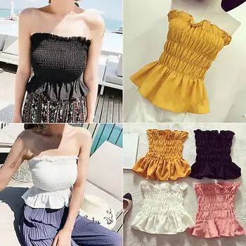 

Fashion Women Summer Sleeveless Crop Tube Tops Blouse Bodycon Casual Off Shoulder Solid Shirt Ladies