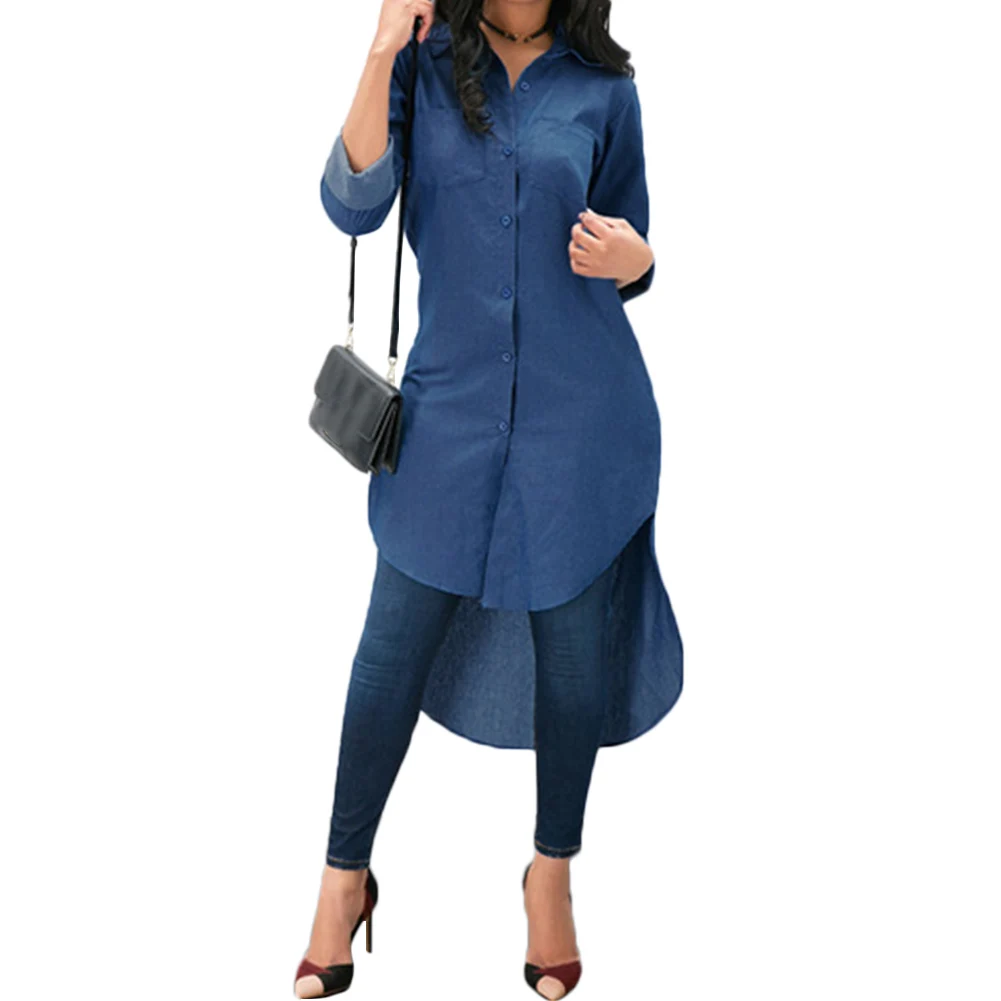 YJSFG HOUSE Women's Blue Denim Shirts Long Sleeve Casual