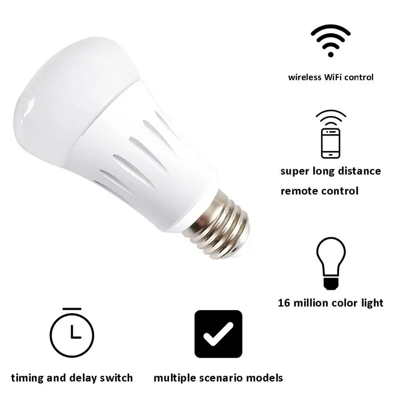 Беспроводная умная лампочка с Wi Fi E27/E26/E14/B22 7 Вт RGB + W голосовым управлением