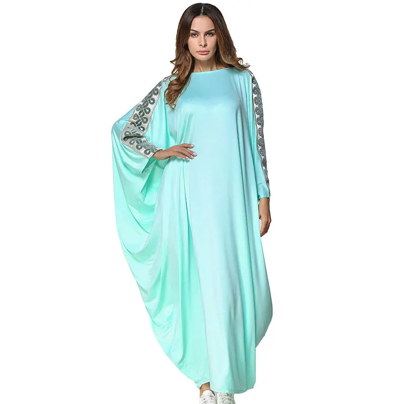 New Muslim Abaya Dress embroidery bat sleeve wear women caftan Middle East...