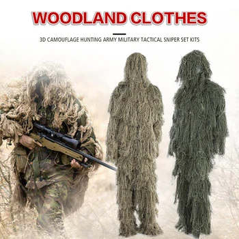 

3d Universal Camouflage Suits Woodland Clothes Adjustable Size Ghillie Suit For Army Military Tactical Sniper Set Kits