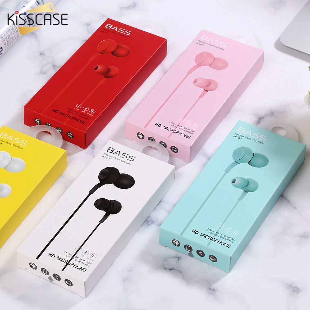 KISSCASE наушники в ухо Бас Звук Стерео Спорт Музыка с коробкой микрофон Проводные