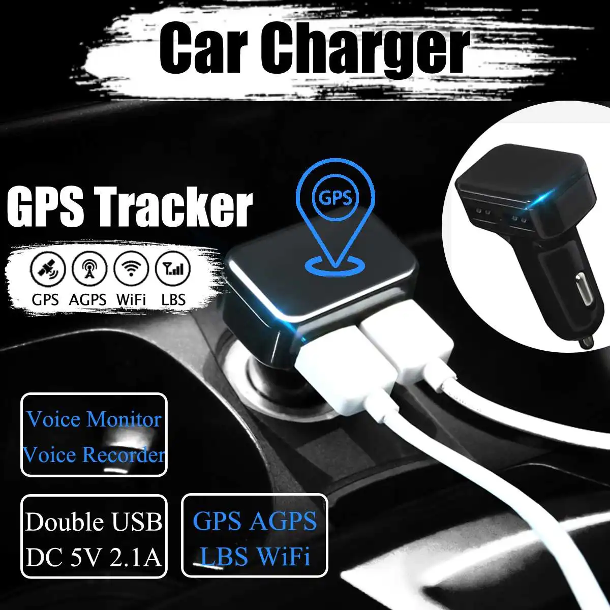 CT2 Car Mini GPS Tracker Mobile APP Tracker Dual USB Smart GPS GSM Wifi