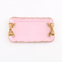 Promotion! European Style Pink Bow Cake Storage Trays Makeup Organizer Dessert Plate Square Decor Tray Kitchen Storage Trays 1