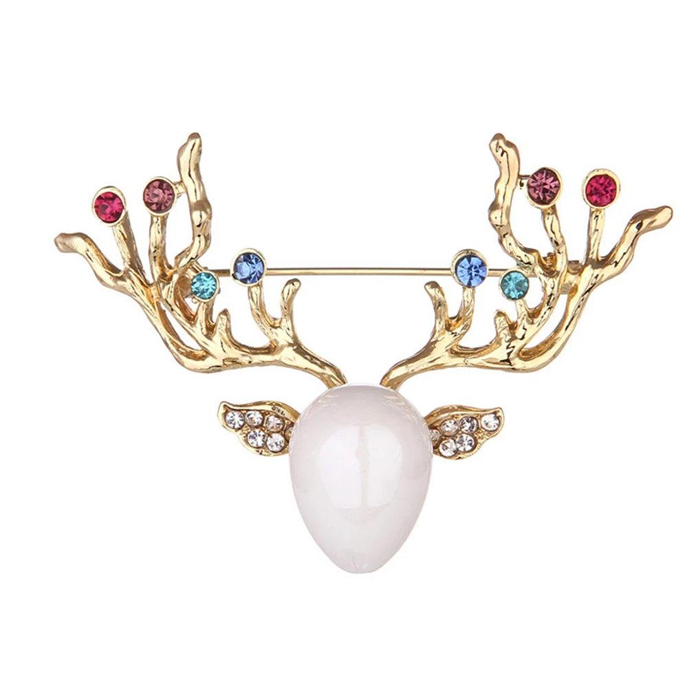 Brooch Summer Pearl Deer Head Pin Decorative Broche for Hat Cap Scarf