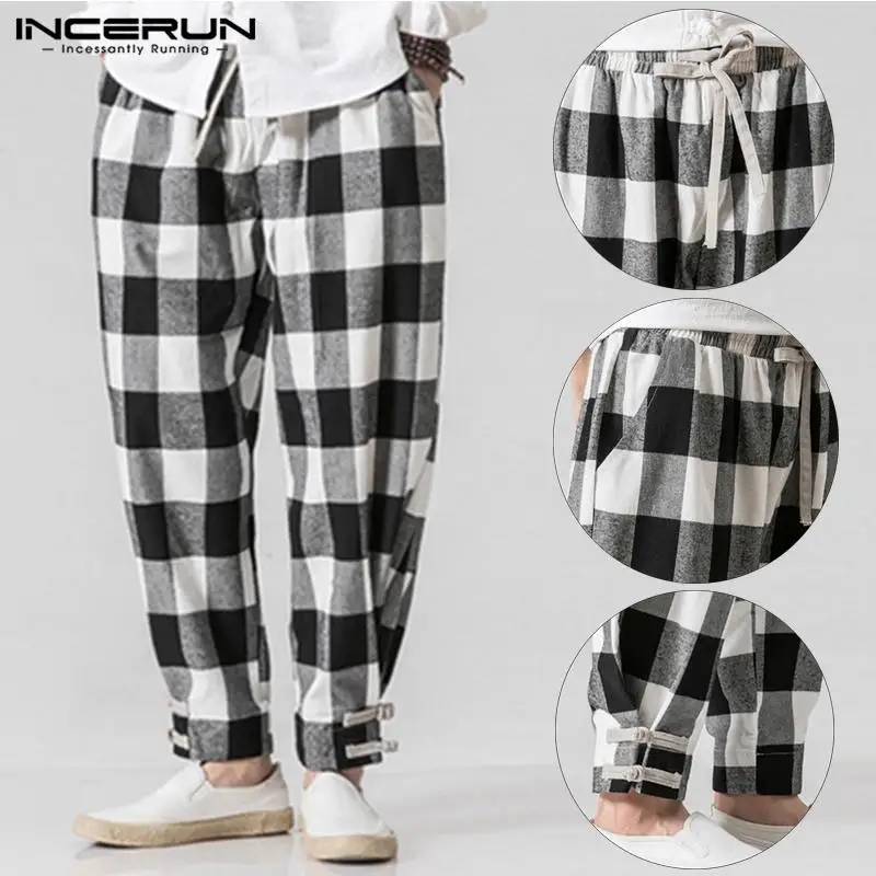 

Brand Men Harem Pants Plaid Baggy Loose Fitness Male Pant Hiphop Trousers Sweatpants Pant Elastic Cuff Pantalon Hombre Harajuku