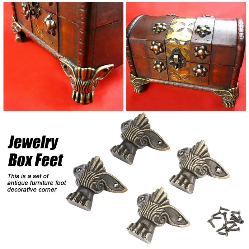 4Pcs/set Antique Wood Box Feet Leg Corner Protector for Jewelry Gift