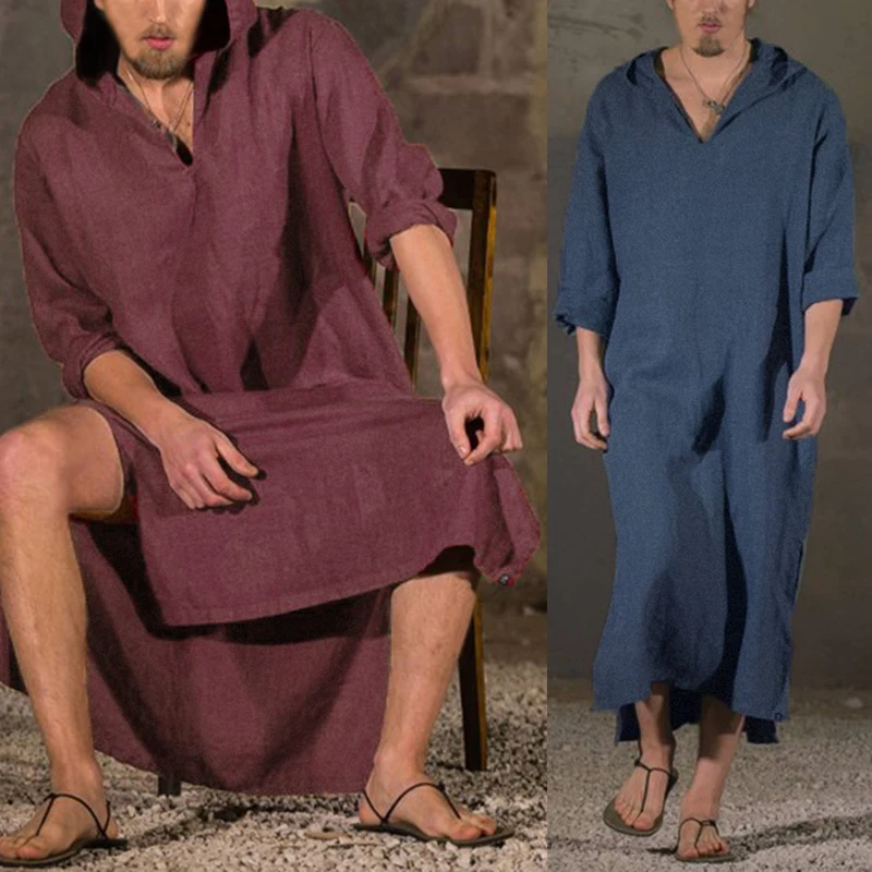 

INCERUN Islamic Arab Muslim Kaftan Men Long Sleeve Hooded Retro Loose Men Dress Robes Saudi Arabia Muslim Clothes Men Plus Size