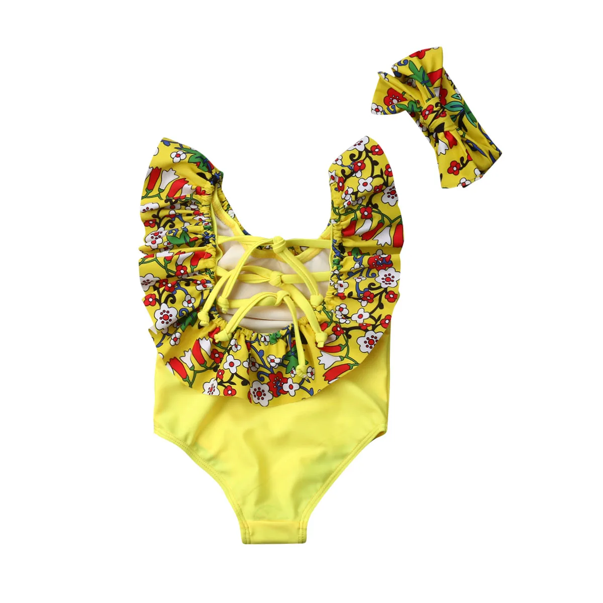 Купальник бикини с цветочным мотивом для маленьких девочек, цельный купальный костюм модная пляжная одежда с открытой спиной