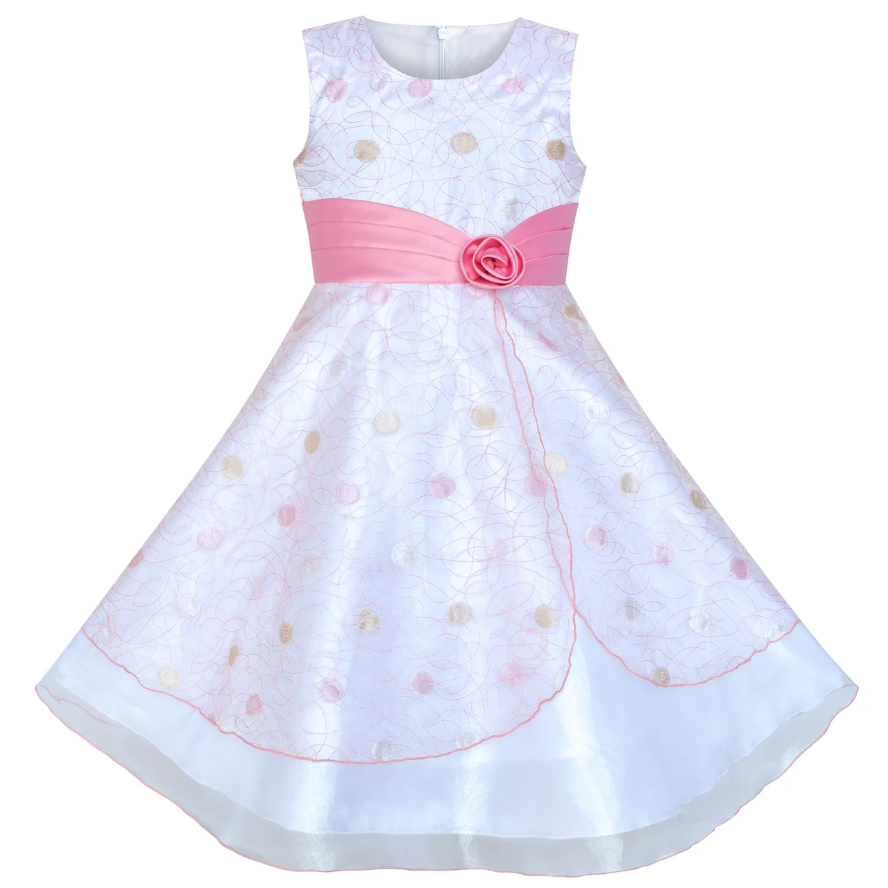 Sunny Fashion платья для девочек новогодние костюмы Цветок Точка Тюль Розовый Свадьба
