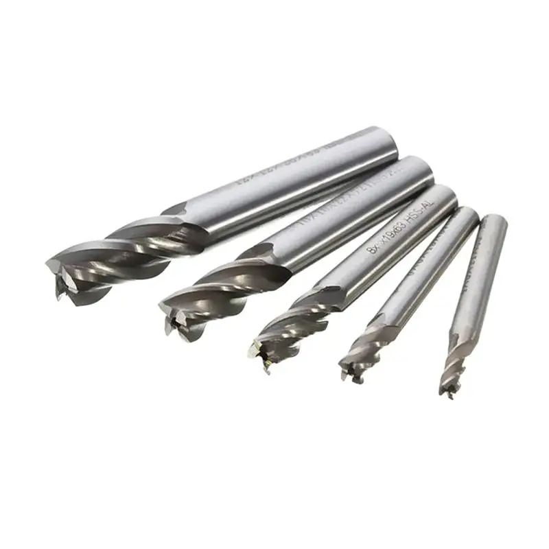 

5Pcs HSS Straight Shank 4 Flutes End Mill Cutter Twist Drill CNC Lathe Tool Router Bits Kit 4/6/8/10/12mm for Aluminum Wood