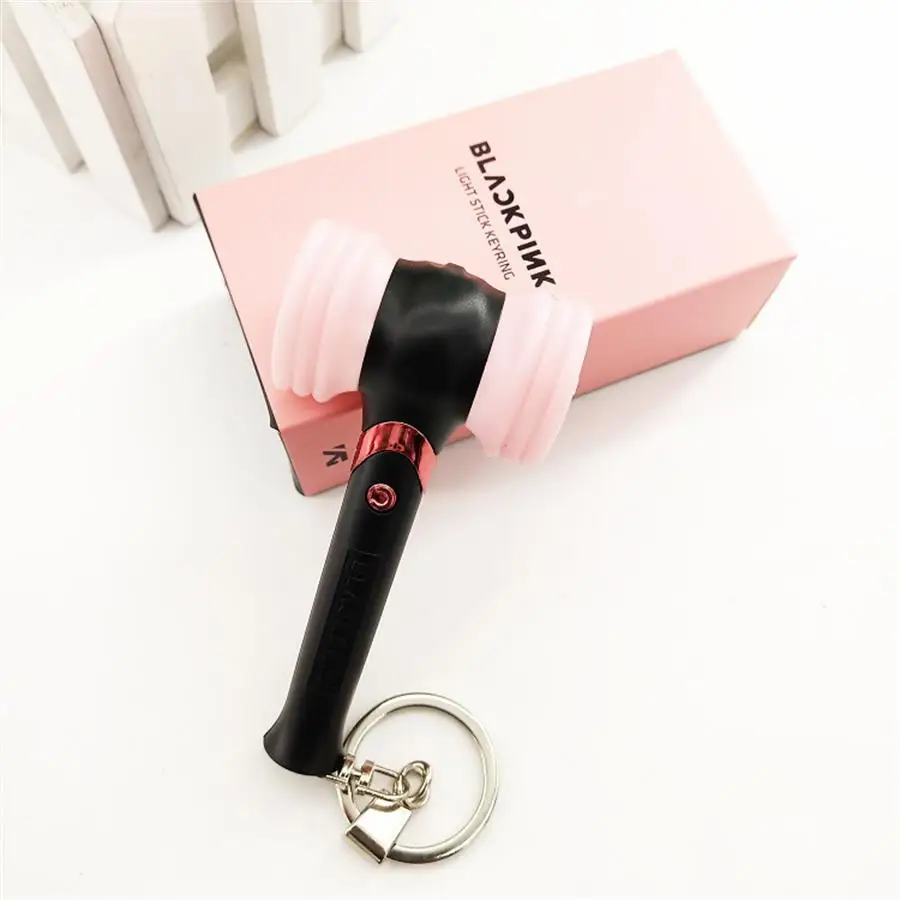 

Kpop Blackpink Cute Mini Lightstick Keychain Jennie Rose Hammer Heart Fashion Pendant Charm Jisoo Lisa Keyring