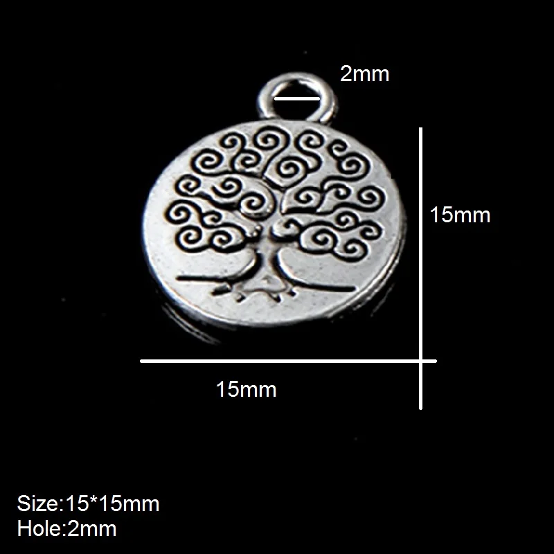 10 шт тибетские серебряные выгравированы Подвеска "Древо жизни" кулон 15 мм Fit DIY браслет Цепочки и ожерелья бусины для изготовления ювелирных изделий Аксессуары подарок