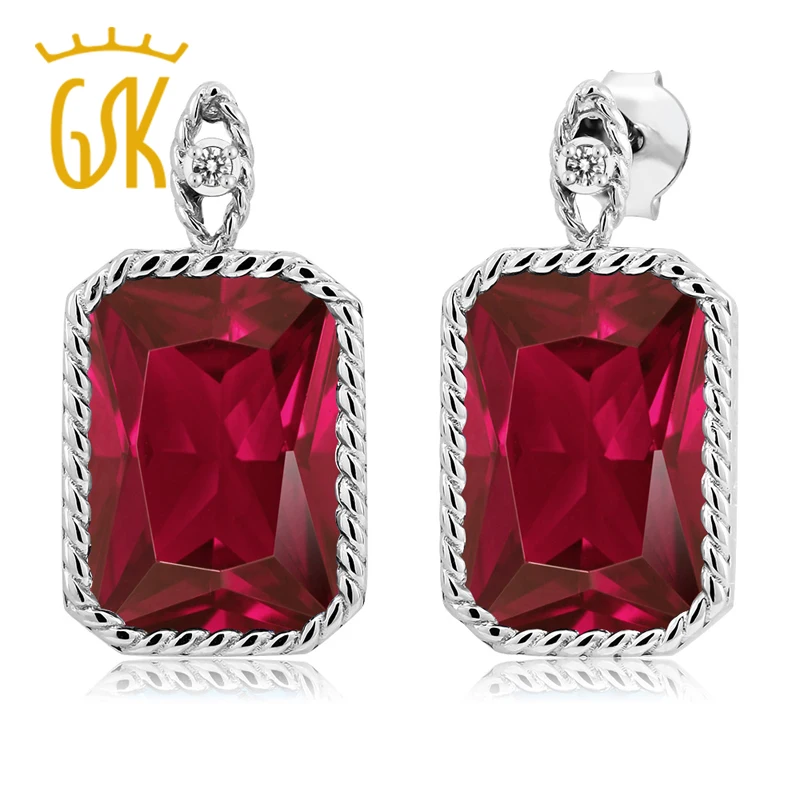 GemStoneKing 16 03 Ct Octagon красный создания Ruby-белый со стразами 925 пробы серебро Пасьянс