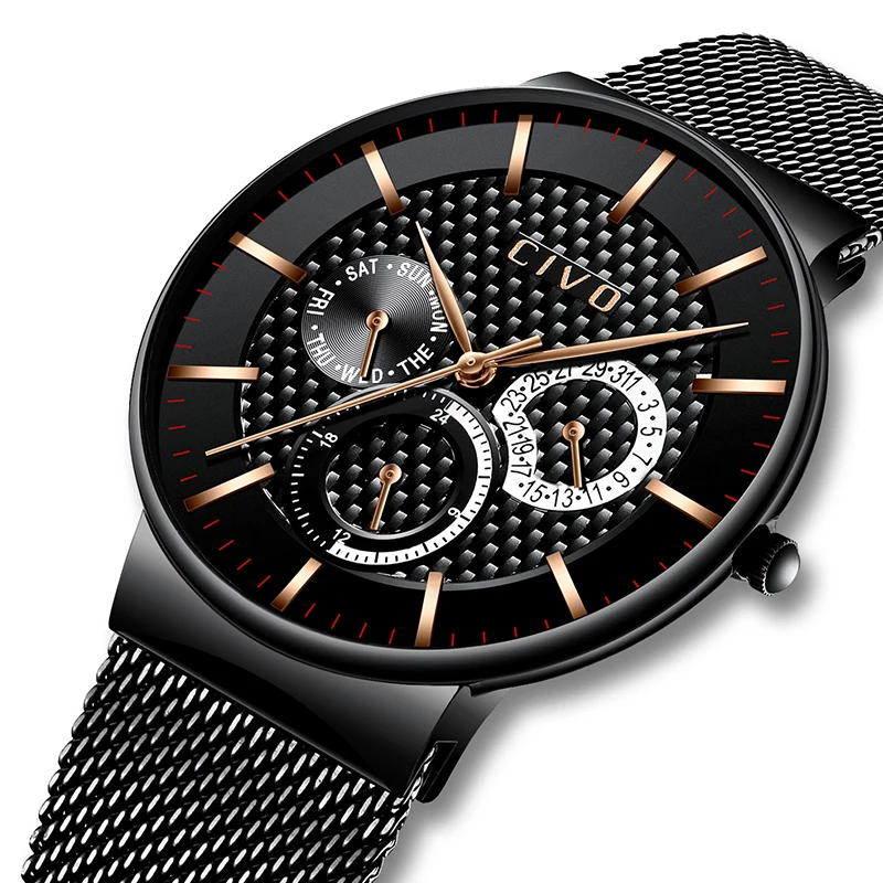 

CIVO Luxury Watches Men Stainless Steel Mesh Analog Military Sports Watch Clock Quartz Waterproof Chronograph Date Watch For Men